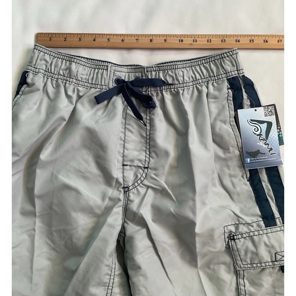 Kanu Surf Board Shorts Silver Swim Beach Cargo Pockets Lined Drawstring Size M - Picture 3 of 7